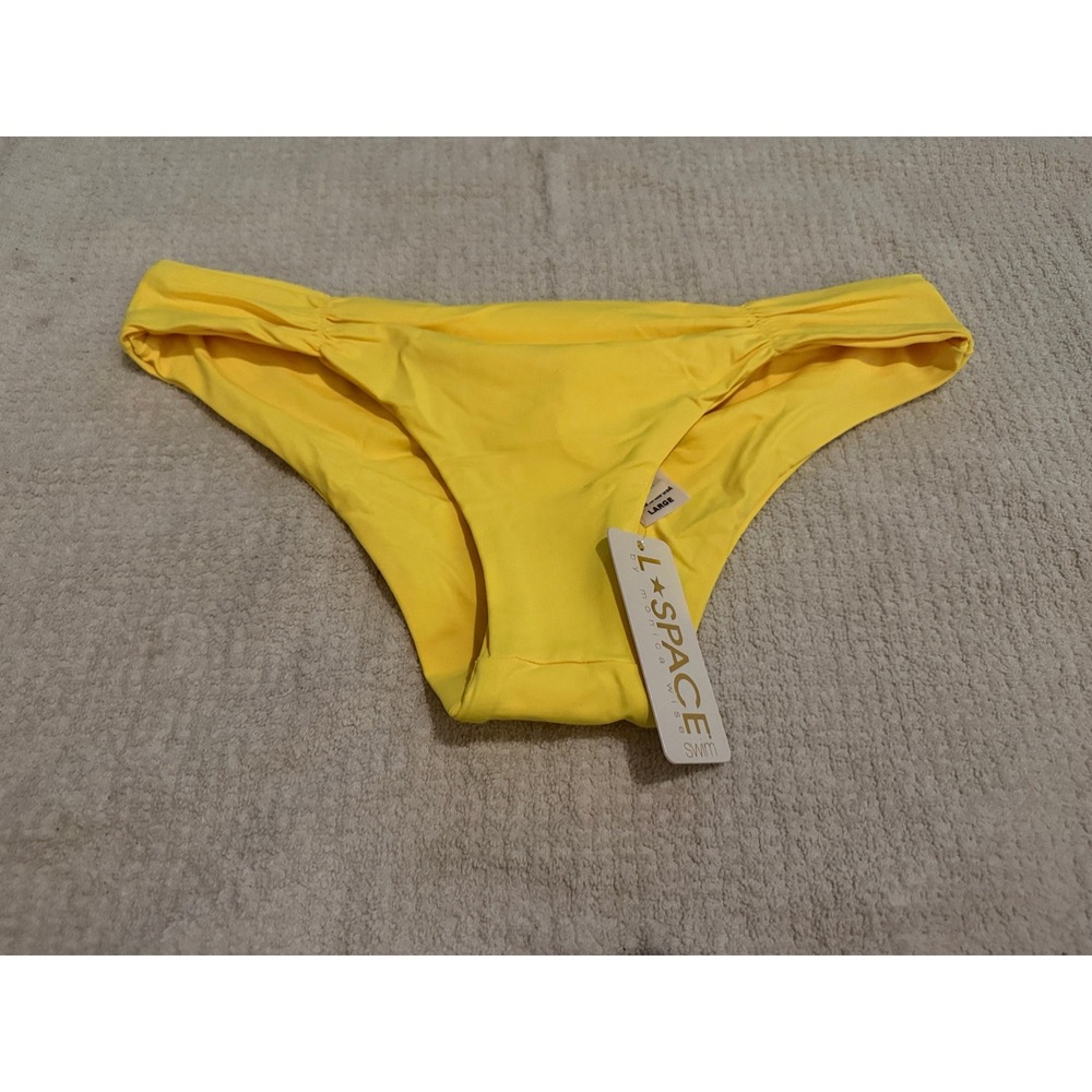 L*Space Monica Wise Bitsy Cut Ruched Bikini Bottoms Yellow Large NWT